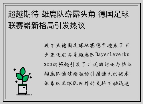 超越期待 雄鹿队崭露头角 德国足球联赛崭新格局引发热议