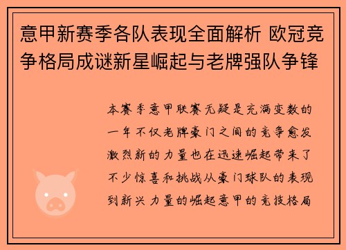 意甲新赛季各队表现全面解析 欧冠竞争格局成谜新星崛起与老牌强队争锋