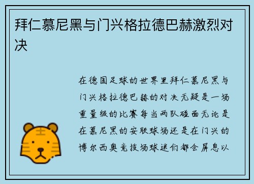 拜仁慕尼黑与门兴格拉德巴赫激烈对决